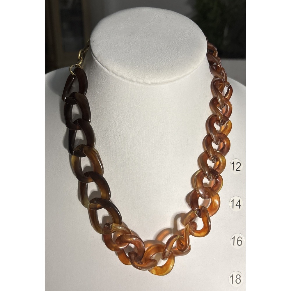 Yochi New York Tortoise Shell Resin Chunky Chain Statement Necklace Brown Amber